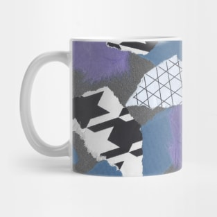 Houndstooth and Hard Edges - Black, White, Purple, Blue - Abstract Mixed Torn Paper Collage Mug